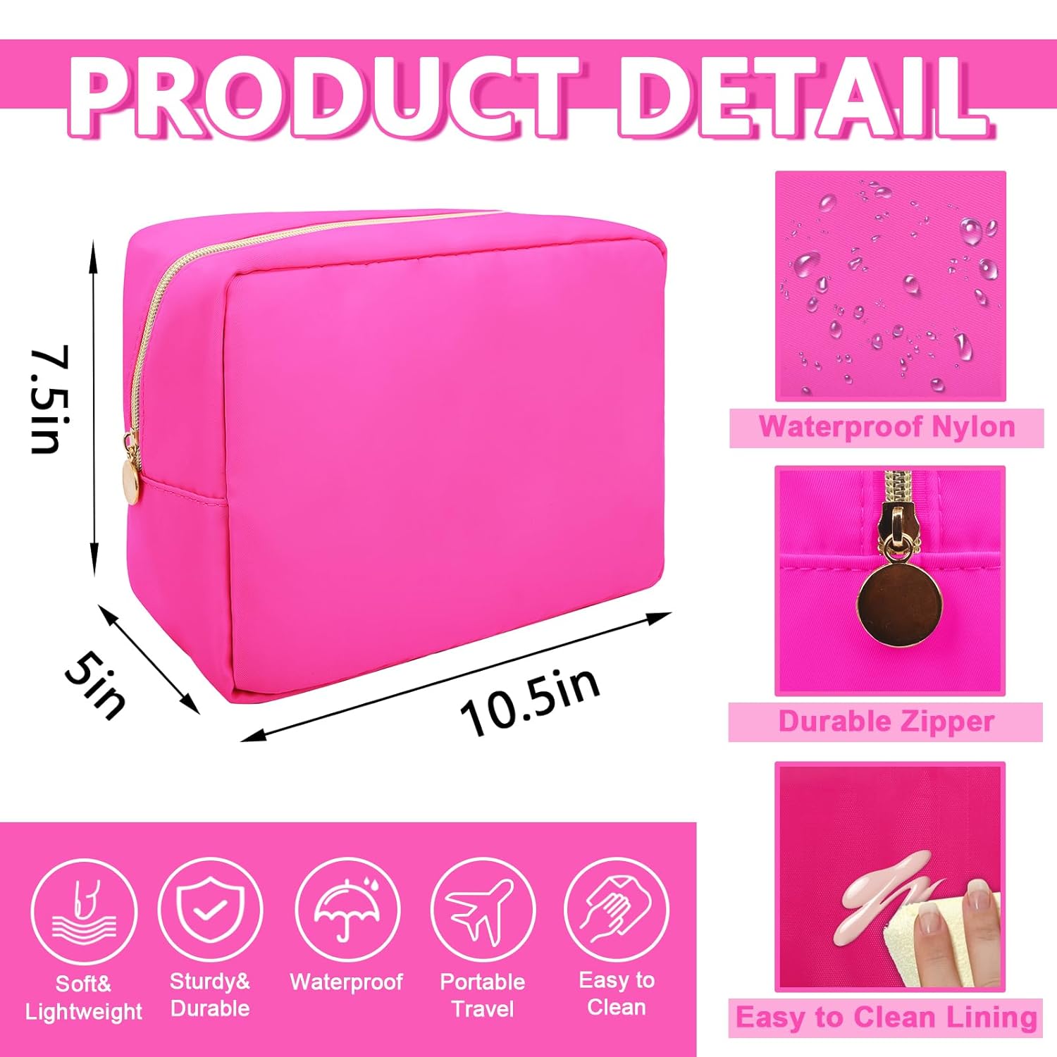 Large Makeup Bag Pouch,Nylon Women Travel Toiletry Storage Bag Preppy Cosmetic Bag for Girls,Big