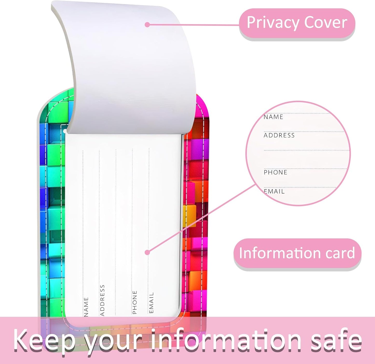 Luggage Tags for Suitcase,2 Pack Rainbow Colored Luggage Tag,PU Leather Id Label Luggage Tags with Stainless Steel Loop and Privacy Cover for Women Men Teens Travel
