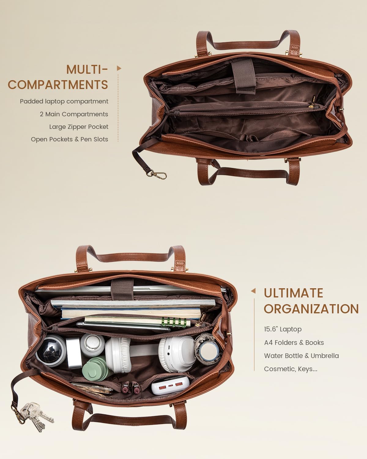 LOVEVOOK 17 Inch Laptop Tote Bag for Women, Work Bags Laptop Bag Teacher Tote Bag, Leather Computer