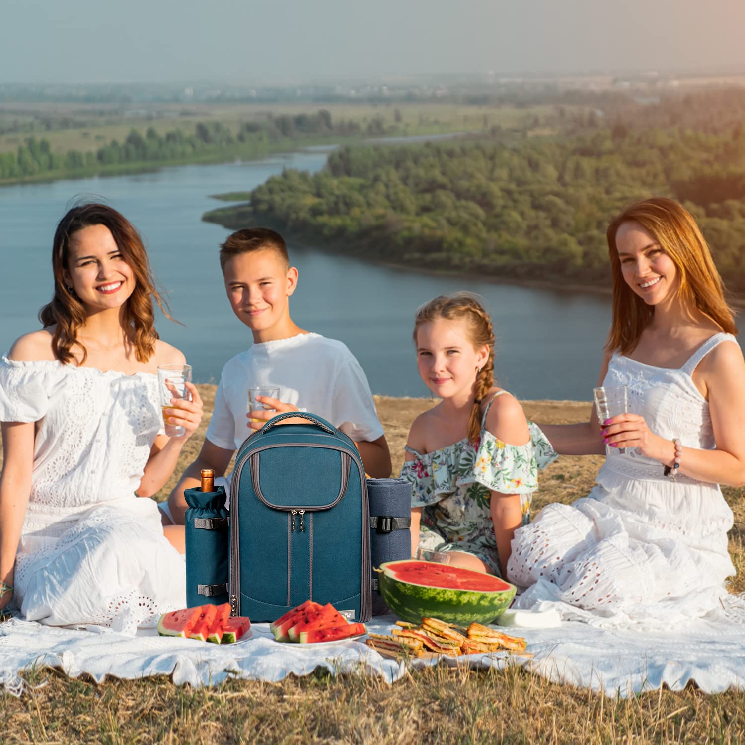 Hap Tim Picnic Basket Backpack for 4 Person with Blanket, Wine Holder, Cooler Compartment, Cutlery