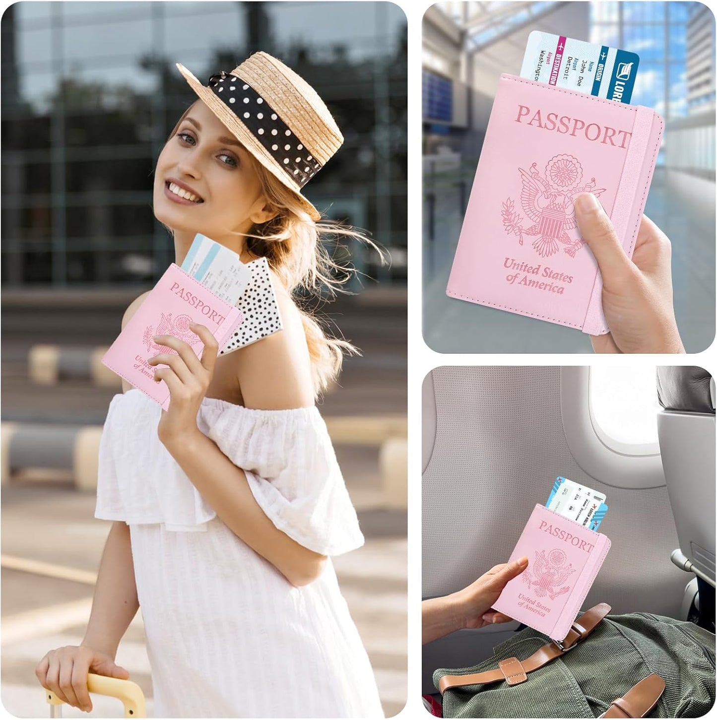 ACdream RFID BLOCKING Passport Holder Travel Wallet, Premium PU Leather Cover Passport Book with Card Holder, Pen Holder, Keep Organization, and Travel Essentials for Women and Men, Bright Pink