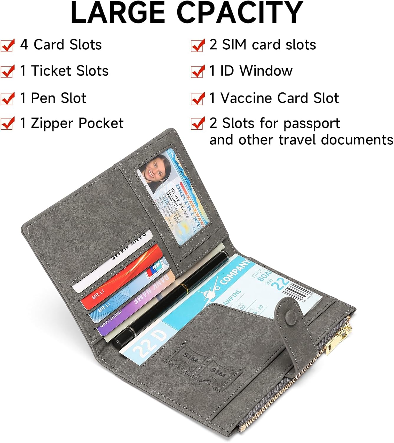 RFID Blocking Leather Passport Wallet Cover Case with Pen and Card Slots Travel Wallet for Women/Men Travel Must Haves Accessories