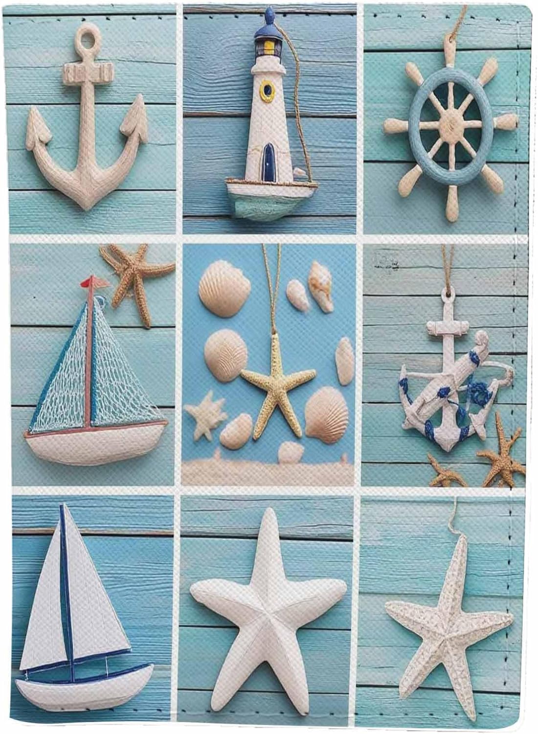 Starfish Shell Passport Holder for Travel Ocean Lighthouse Sailing Boats PU Leather Passport Cover Wallet Cute Passport Card Holder for Women and Men