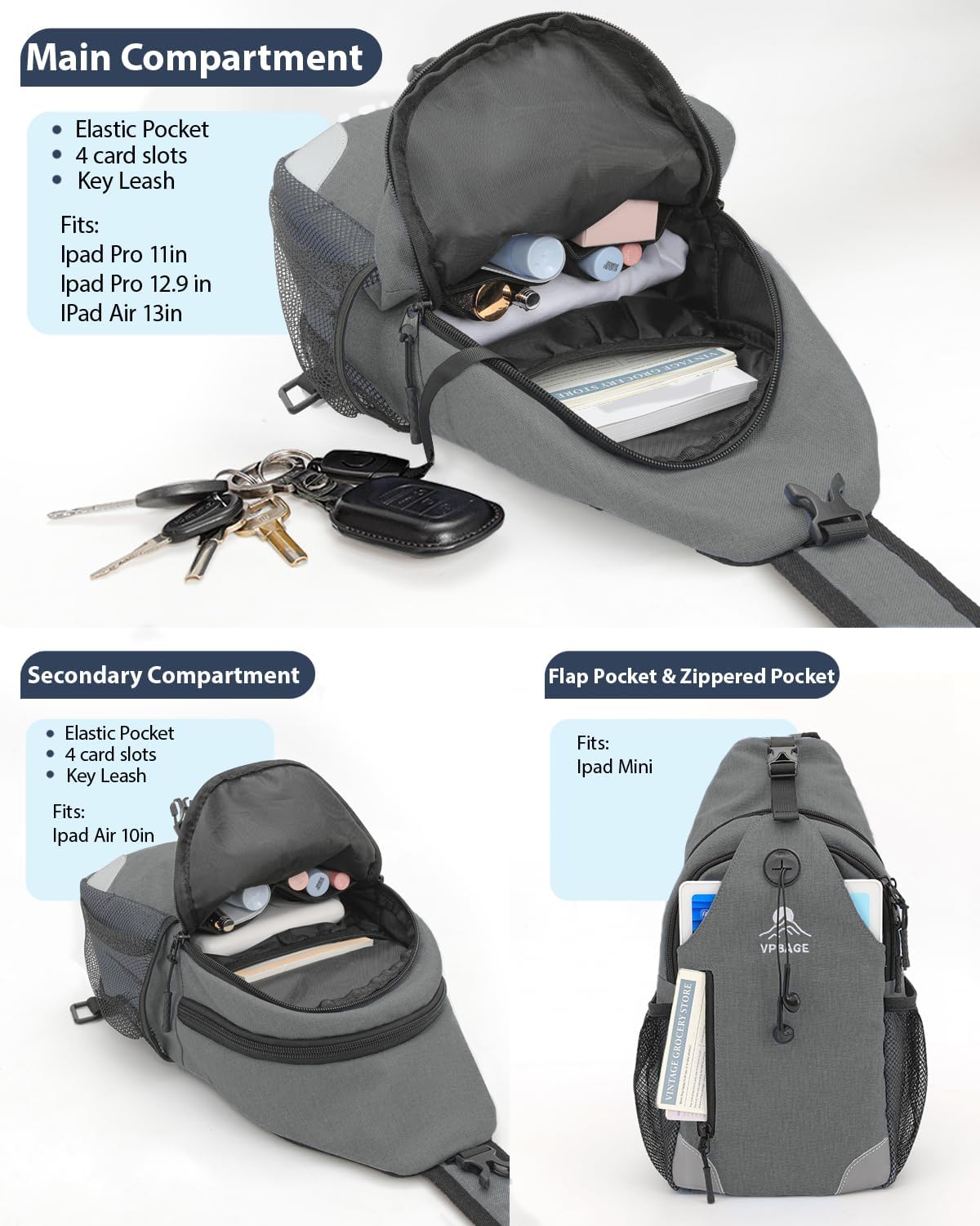 Sling Bag, Crossbody Bag for Men, Cross Body Hiking Backpack, Travel Daypack, Chest Pack with Chest Phone Holder