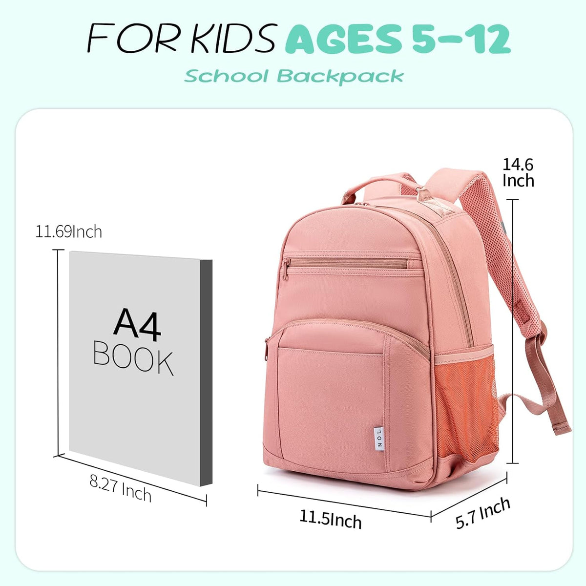 NOL Natural Organic Lifestyle Kids Backpack, School Backpacks for Teens Girls Boys, School Bookbag