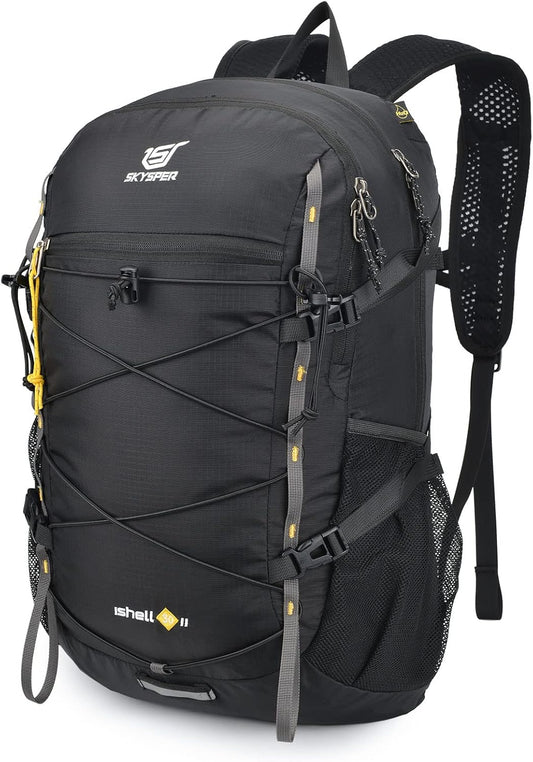 SKYSPER Packable Hiking Backpack 30L Lightweight Daypack Travel Backpacks for Women Men（Black）