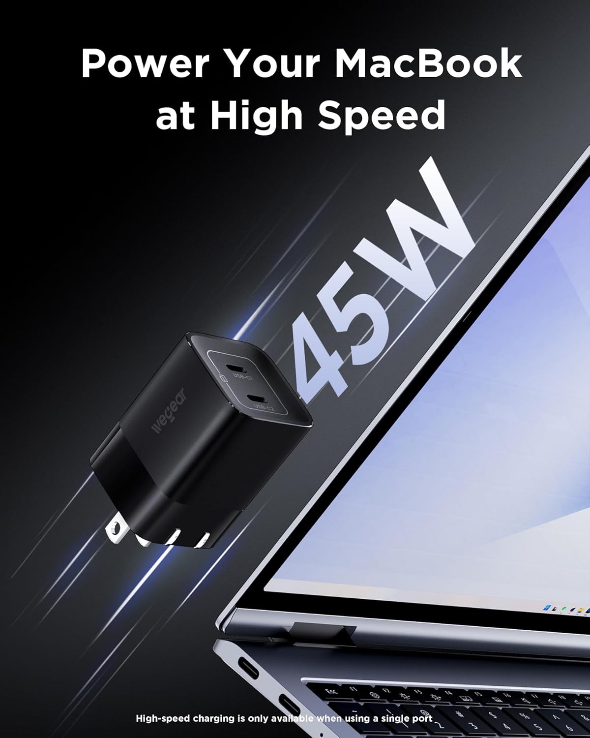 45W USB C Charger, 2 Port PPS Compact Foldable GaN Charger for iPhone 17/16, iPad, Galaxy S25 S24, Pixel 10/9, Compatible with MagSafe (Black)