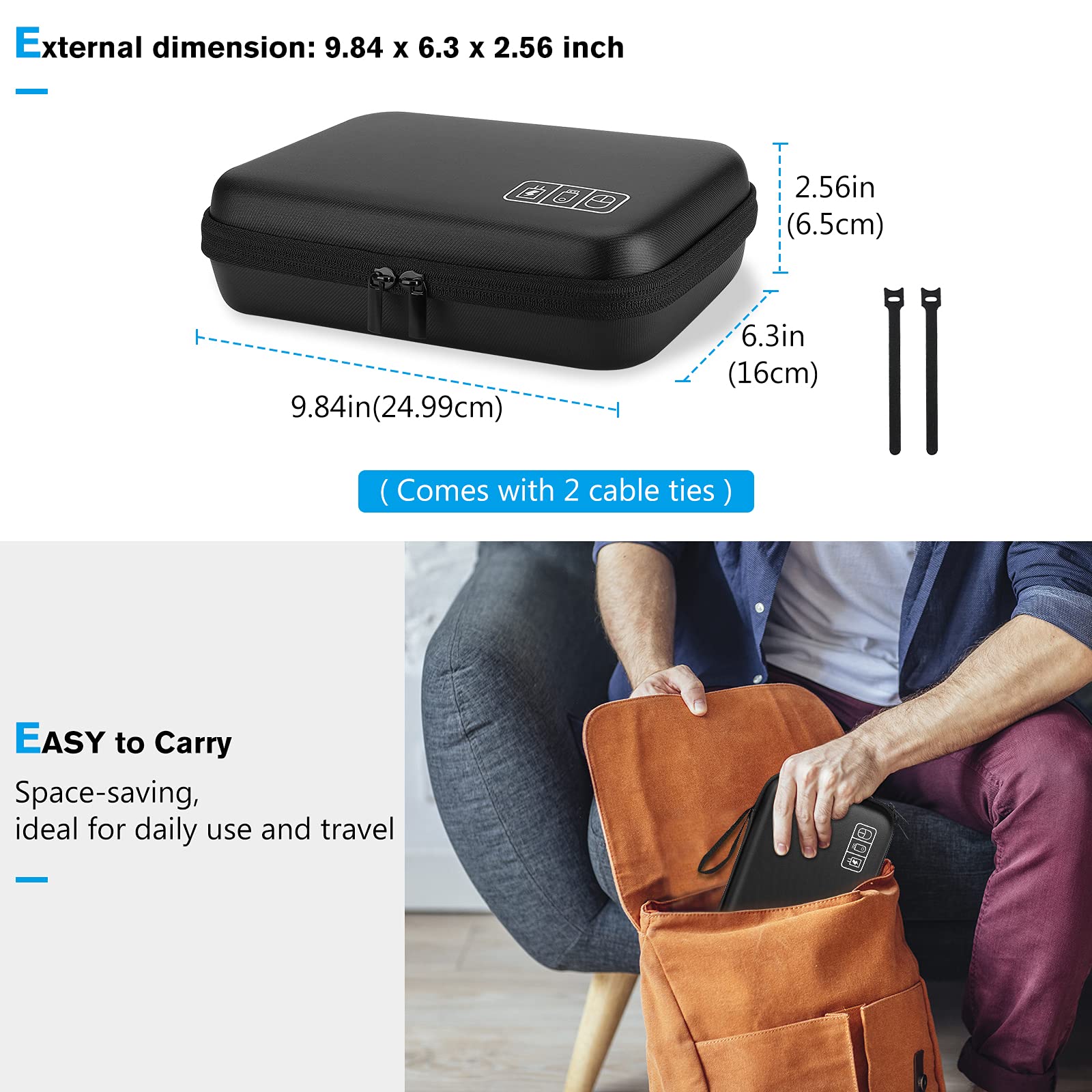ProCase Hard Travel Electronic Organizer Case for MacBook Power Adapter Chargers Cables Power Bank