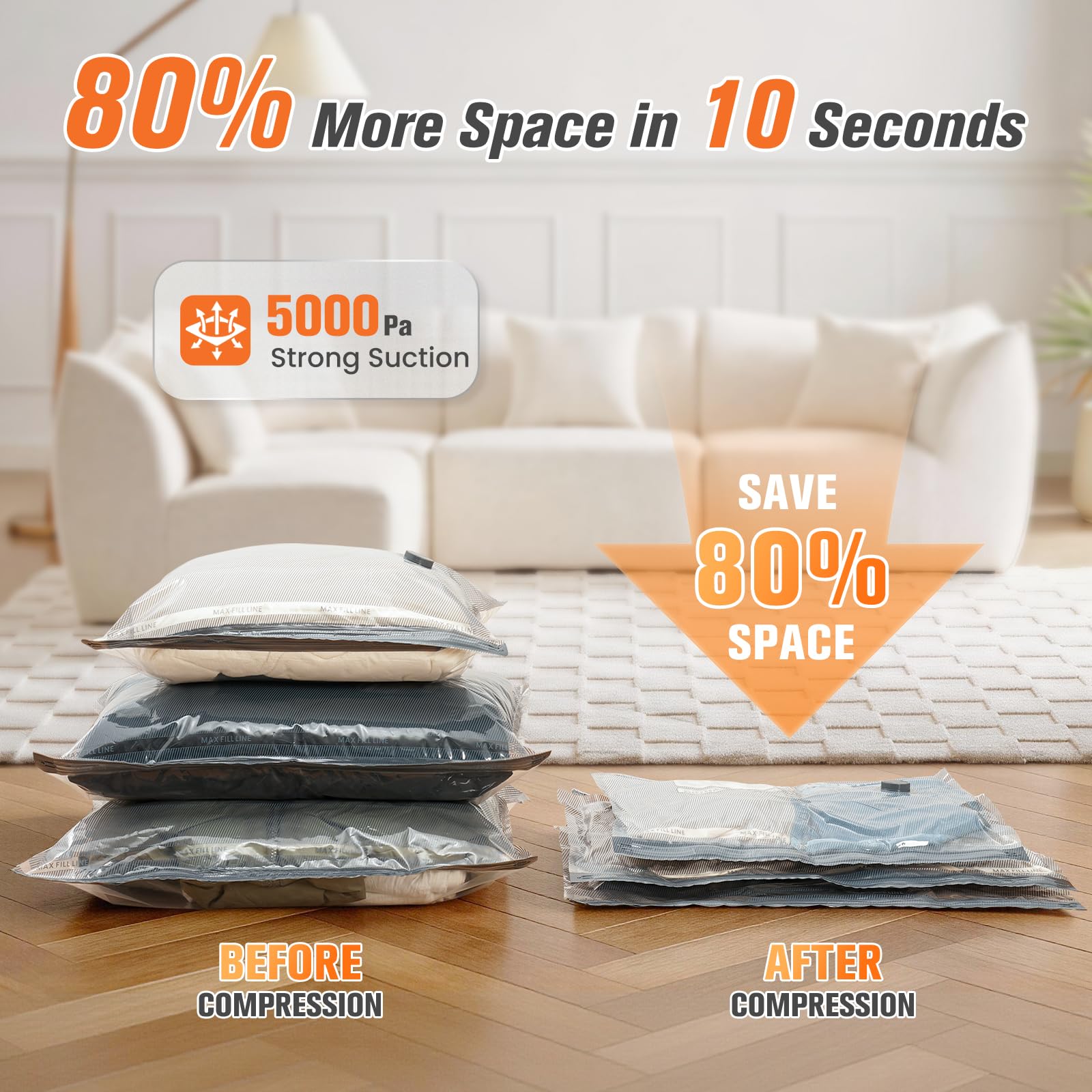 15 Pack Vacuum Storage Bags for Travel with Cordless Pump, Space Saver Bags for Clothes