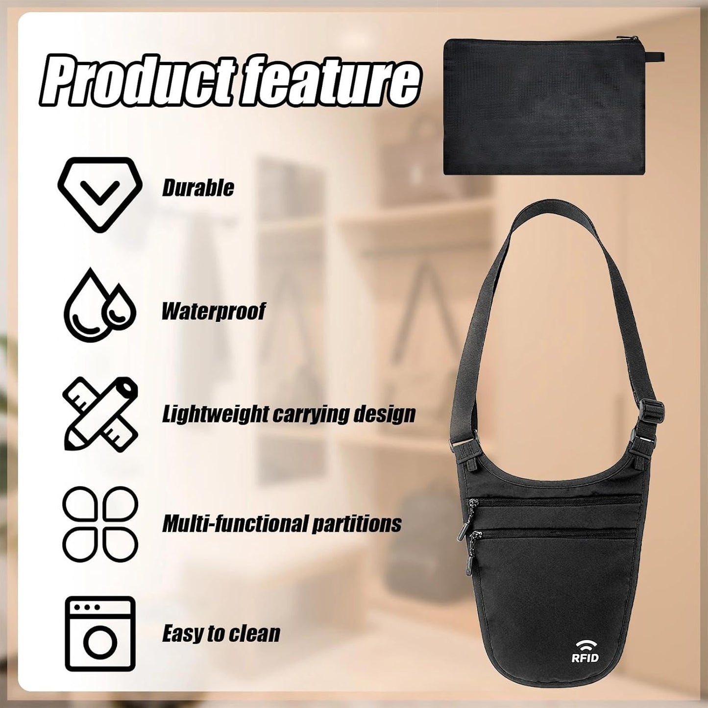 Travel Money Belt Under Clothes,RFID Passport Wallet, Hidden Money Belt for Travel Women Men