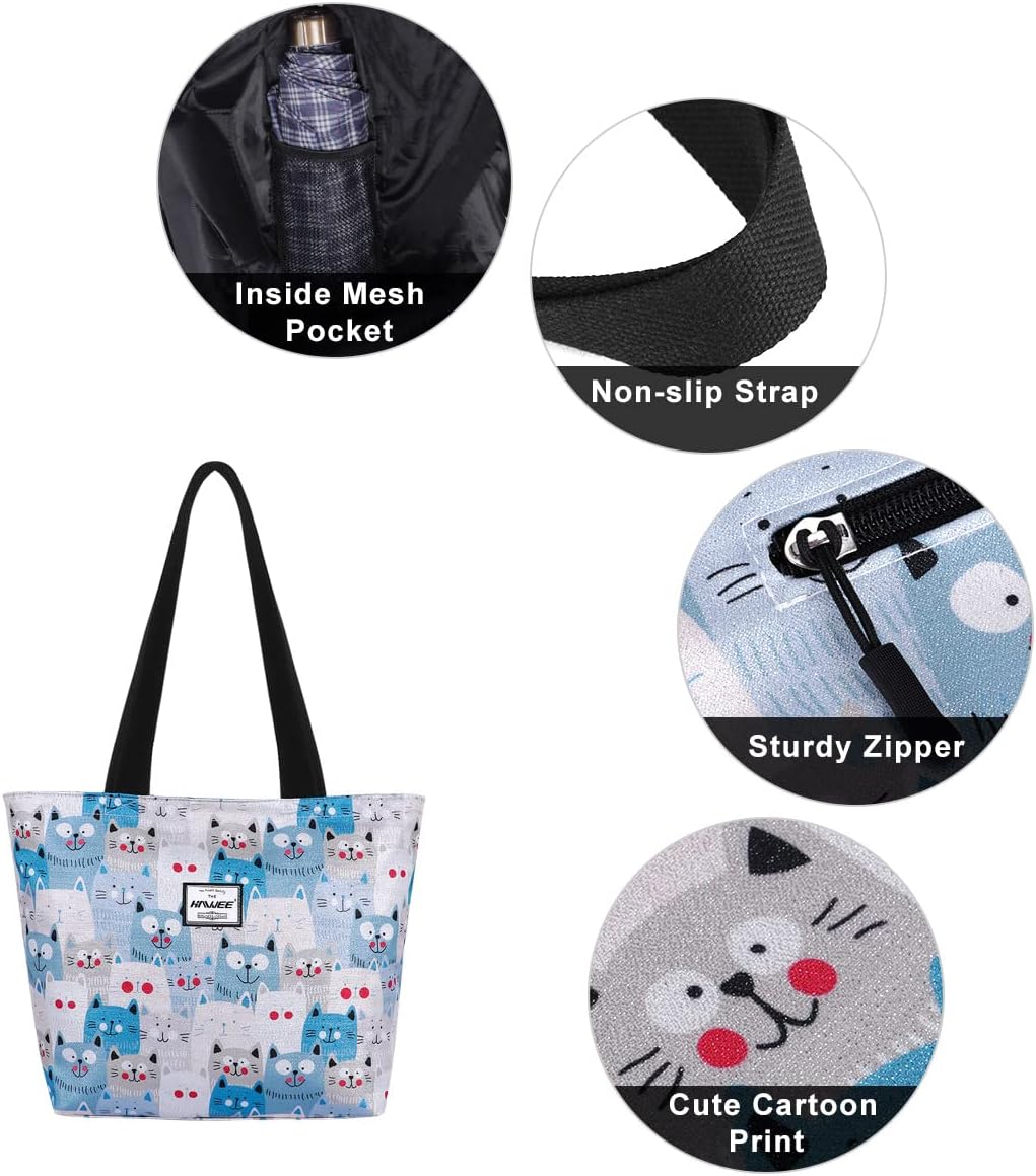 Tote Bag with Zipper for Women Inside Mesh Pocket Heavy Duty Casual Anti-water Cloth Travel Shoulder Handbag