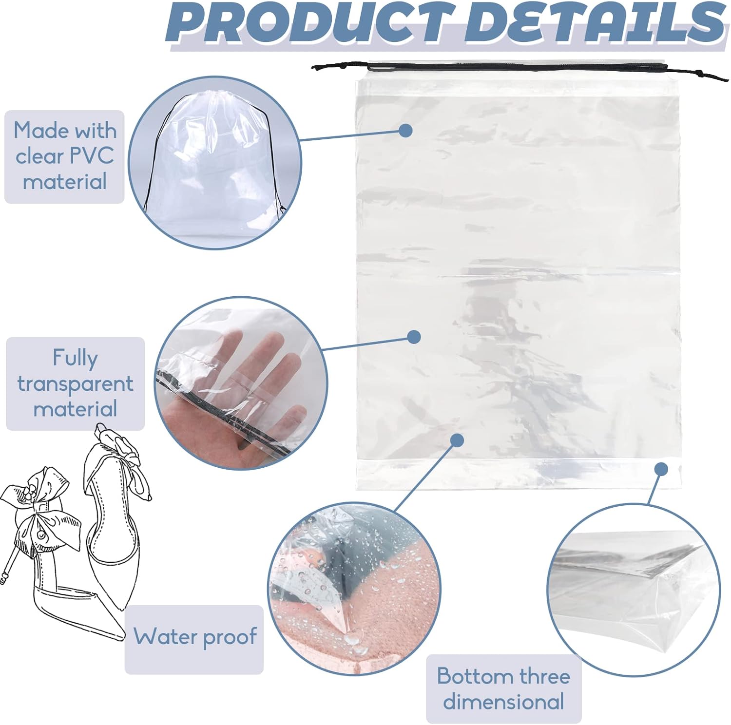 50 Pcs Shoe Bags for Travel,Large Transparent Travel Shoe Bags for Packing,Clear Plastic Drawstring