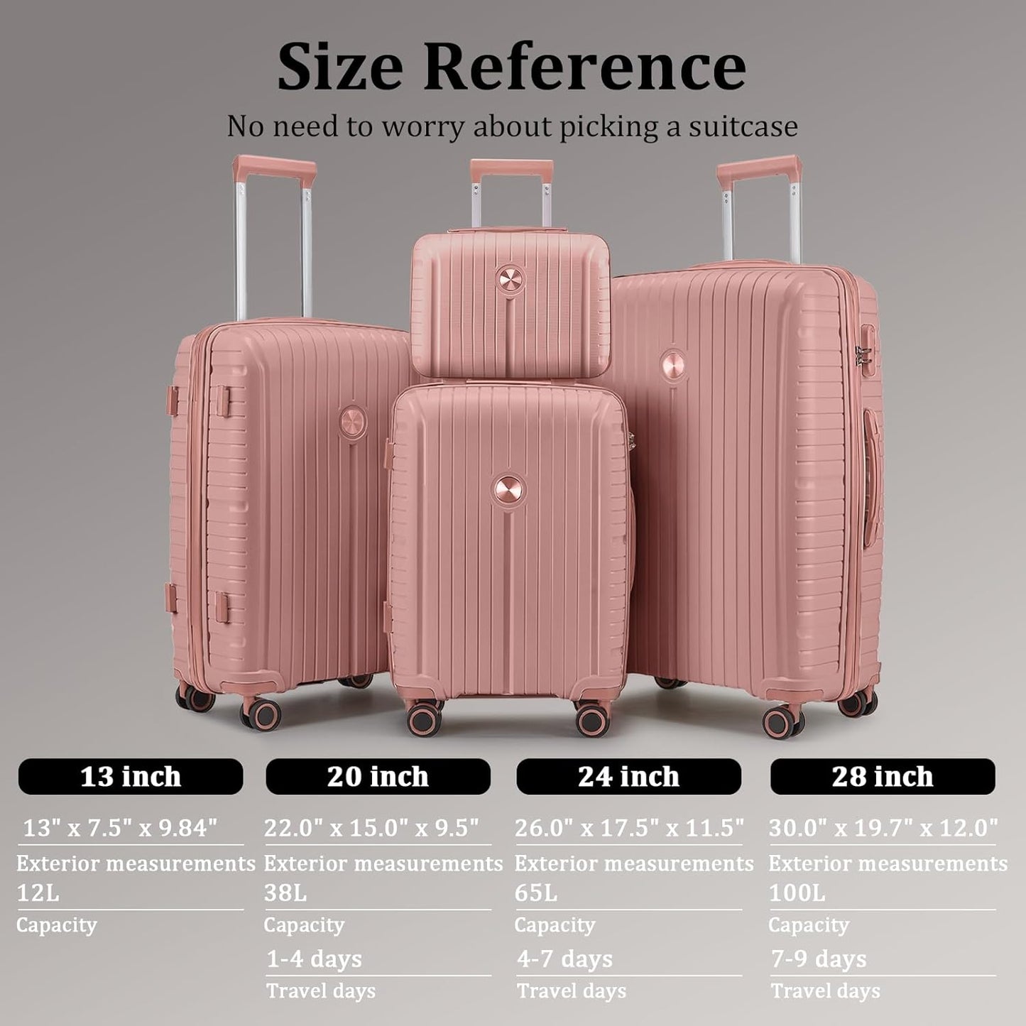 Joyway Luggage Sets 6 Piece PP Hardside Carry on Suitcase with Spinner Wheels and TSA Lock for Travel, Rose Gold