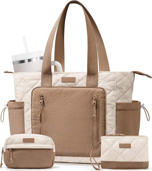 Puffer Tote Bag for Women, Lightweight Puffy Work Laptop Handbag Teacher Nurse Quilted Shoulder School Daily Travel Gym Bags