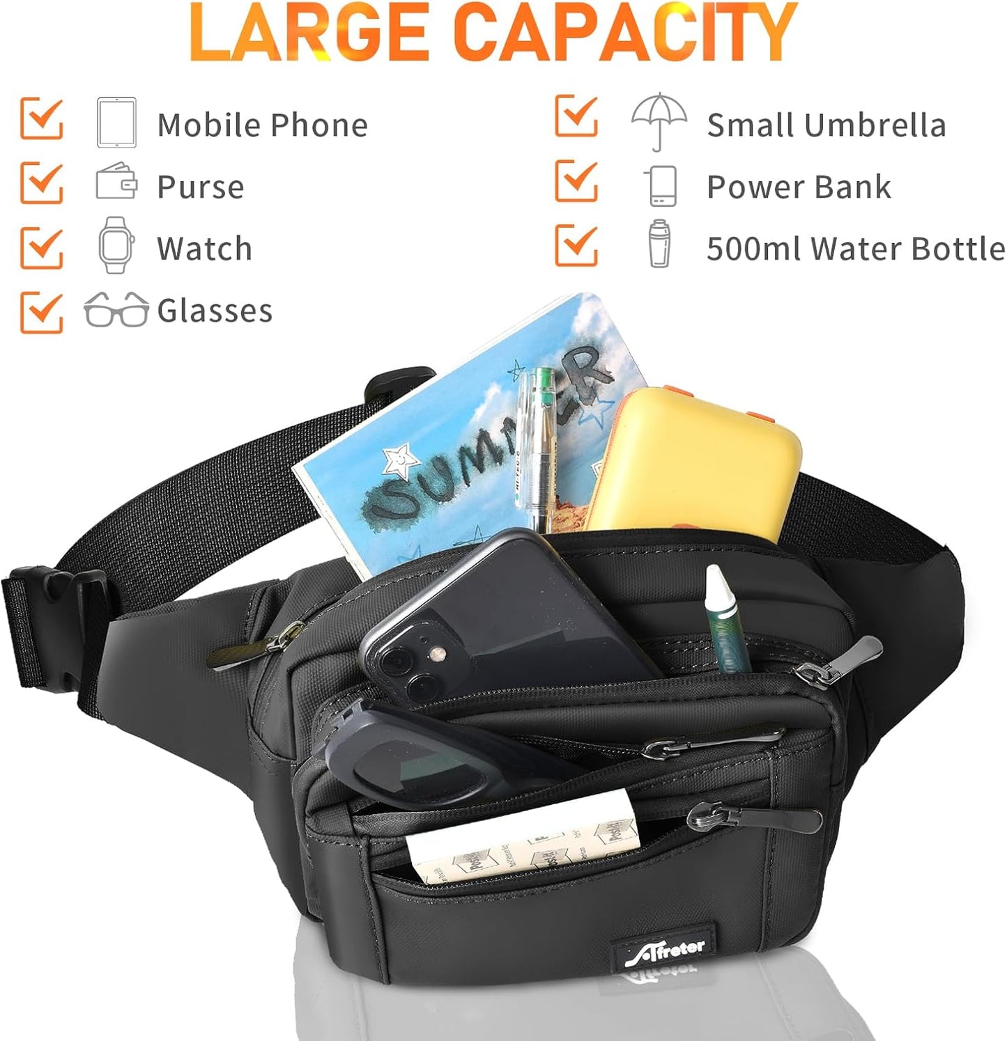 Waist Pack Bag Fanny Pack for Men&Women Hip Bum Bag with Adjustable Strap for Outdoors Workout Traveling Casual Running Hiking Cycling (Black-1)