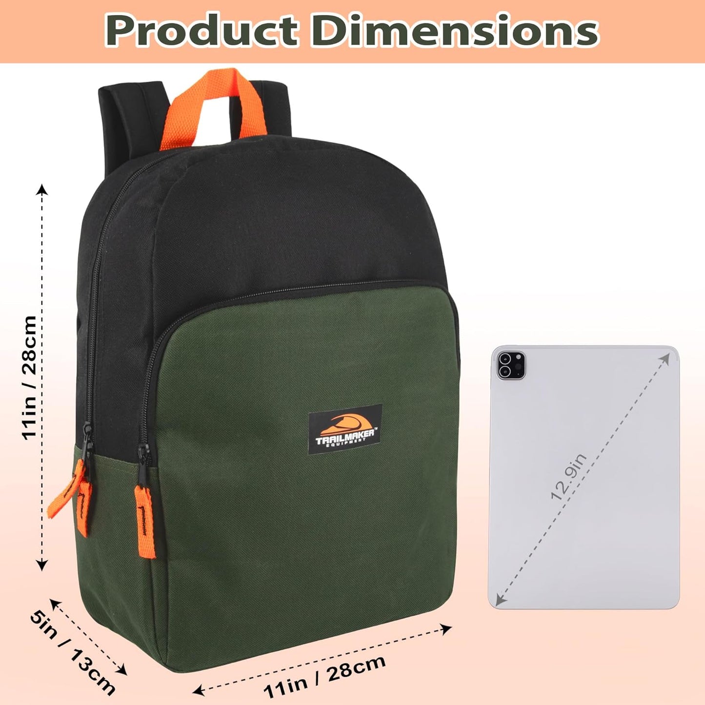 Color Block Backpacks for School Boys and Girls, 15 Inch Two Tone Colorful Small Travel Backpack for Kids (Green)