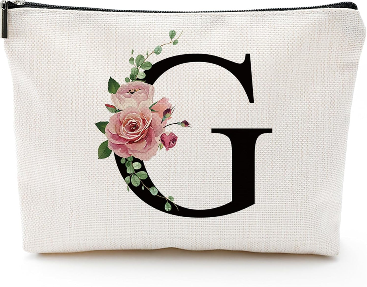 Initial A-Z Personalized Letter Makeup Bag, Monogrammed Bridesmaid Gifts/Presents Cosmetic Bag, Portable Stationery Storage Organizer Pouch, Friendship Love Travel Makeup Bags