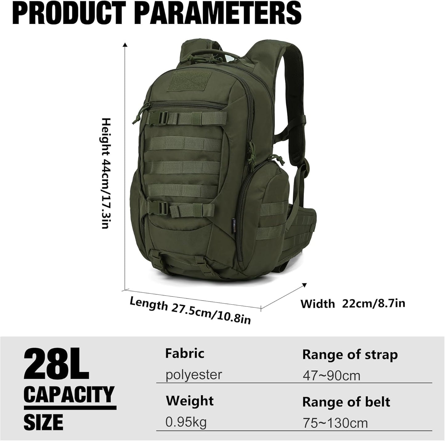 Mardingtop Tactical Molle Backpack for Men- 28L EDC Hiking & Motorcycle Backpack