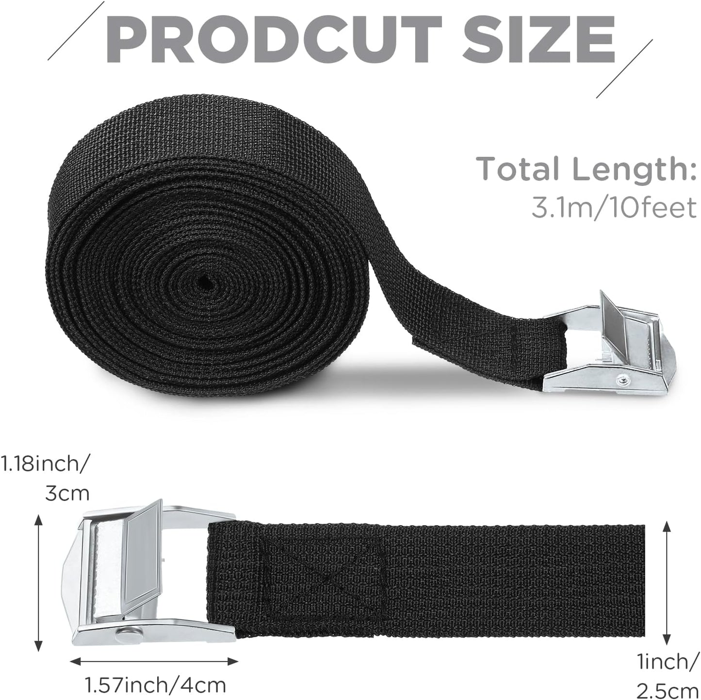 Riakrum 15 Pack 10 Feet Lashing Straps Adjustable Kayaks Tie Down Cam Buckle Straps with Buckles up to 250lbs for Cargo, Luggage, Motorcycles, Truck, Car Roof Rack, Sup Surfboard(Black)