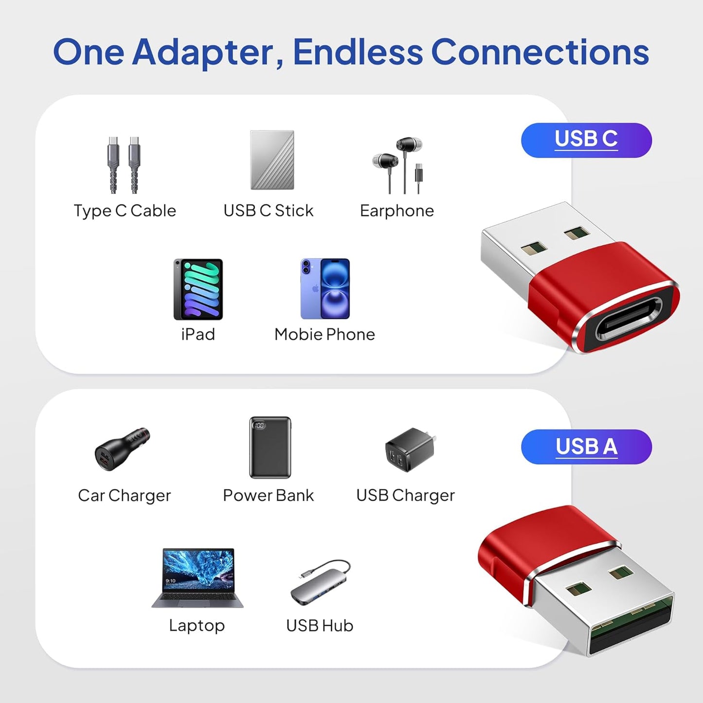 Elebase for Airpods Pro 3 Adapter,USB to USB C Adaptor 4Pack,USBC Female to A Male Cable Connecter for Apple Watch Ultra iWatch 11 10 9 8 7 SE 2,Airpods 4,iPad 8th 9th 10th Air 5th Mini 6th Generation