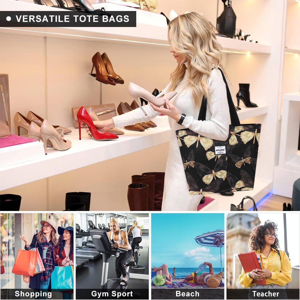 Tote Bag with Zipper for Women Inside Mesh Pocket Heavy Duty Casual Anti-water Cloth Travel Shoulder Handbag