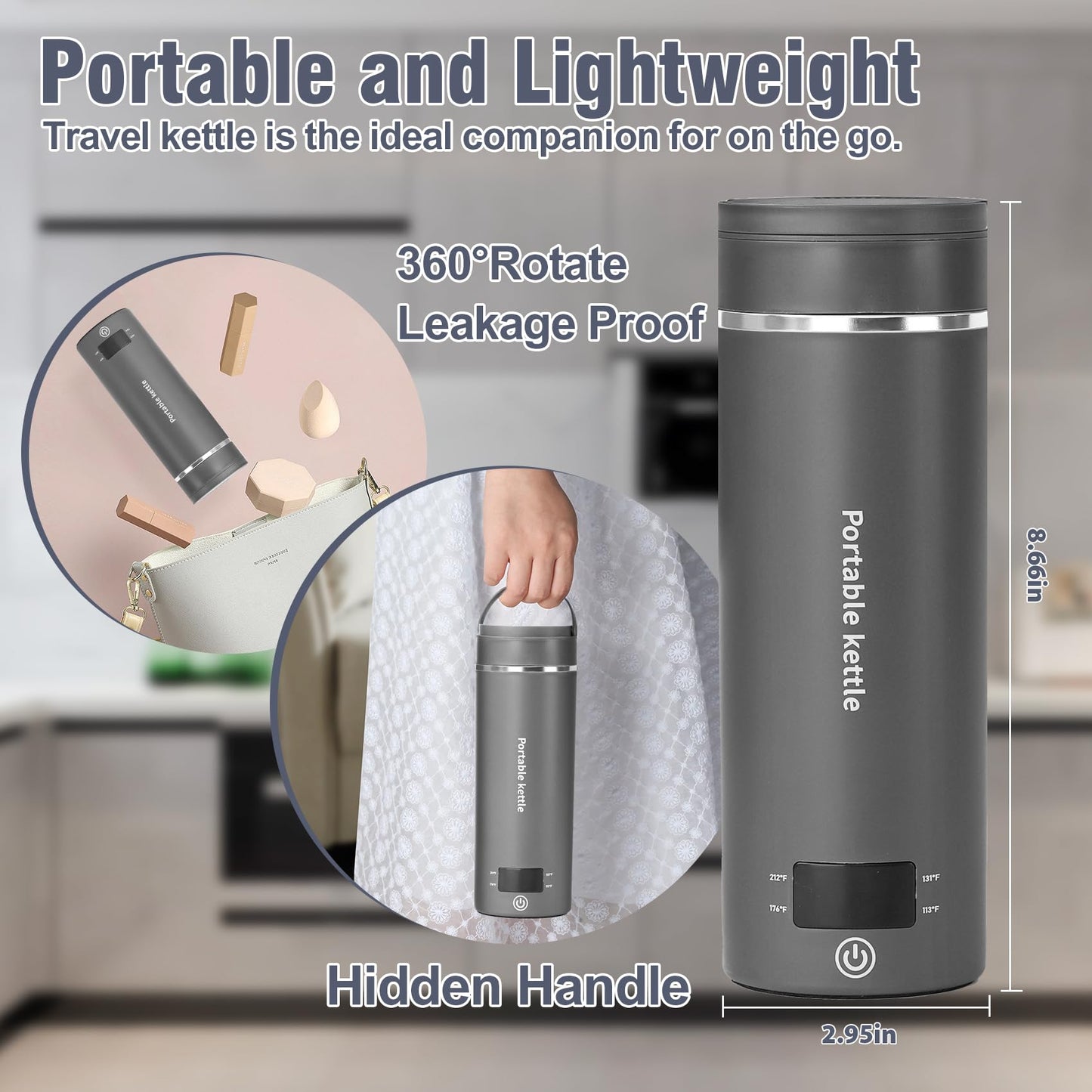 Touxila Portable Electric Kettle for Travel 120V, 13.5oz, 4 Temp Settings