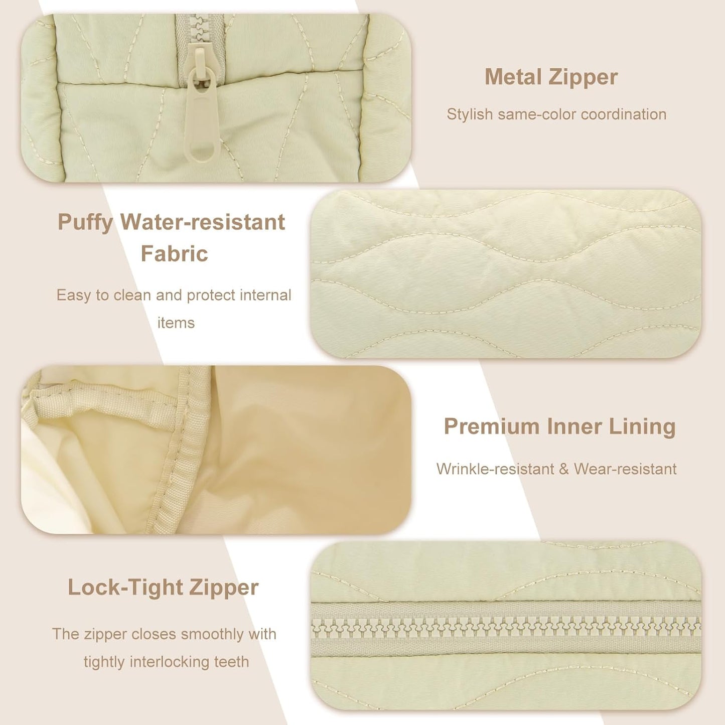 Make up Bag Travel Cosmetic Bag for Women Girls Zipper Puffy Padded Makeup Organizer Waterproof Portable Pouch Purse Lightweight Toiletry Accessories Storage Light Yellow