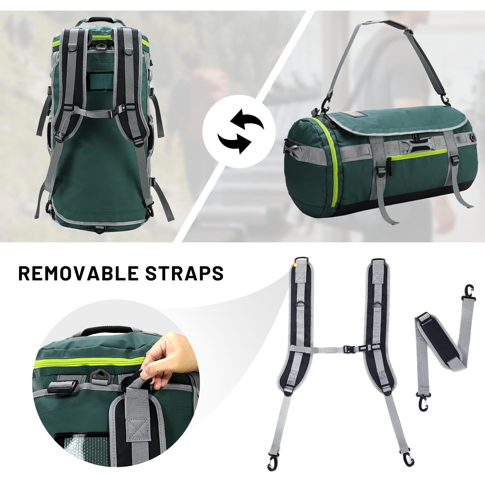 MIER Large Duffle Bag Backpack for Travel Camping Gym Sports, 45L/60L/90L