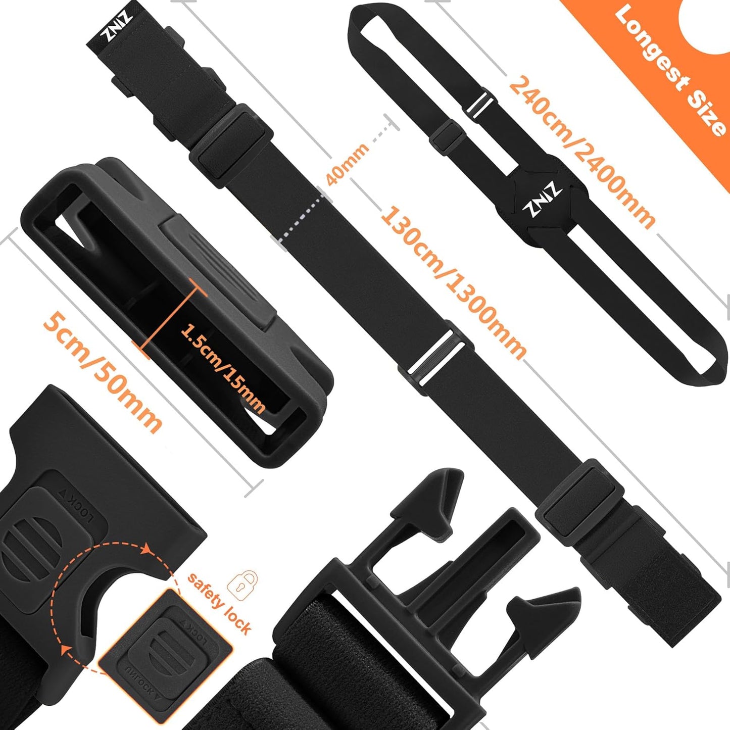 2-Pack Elastic Luggage Straps with Suitcase Bungee, Adjustable Bag Belt Travel Accessories -Black