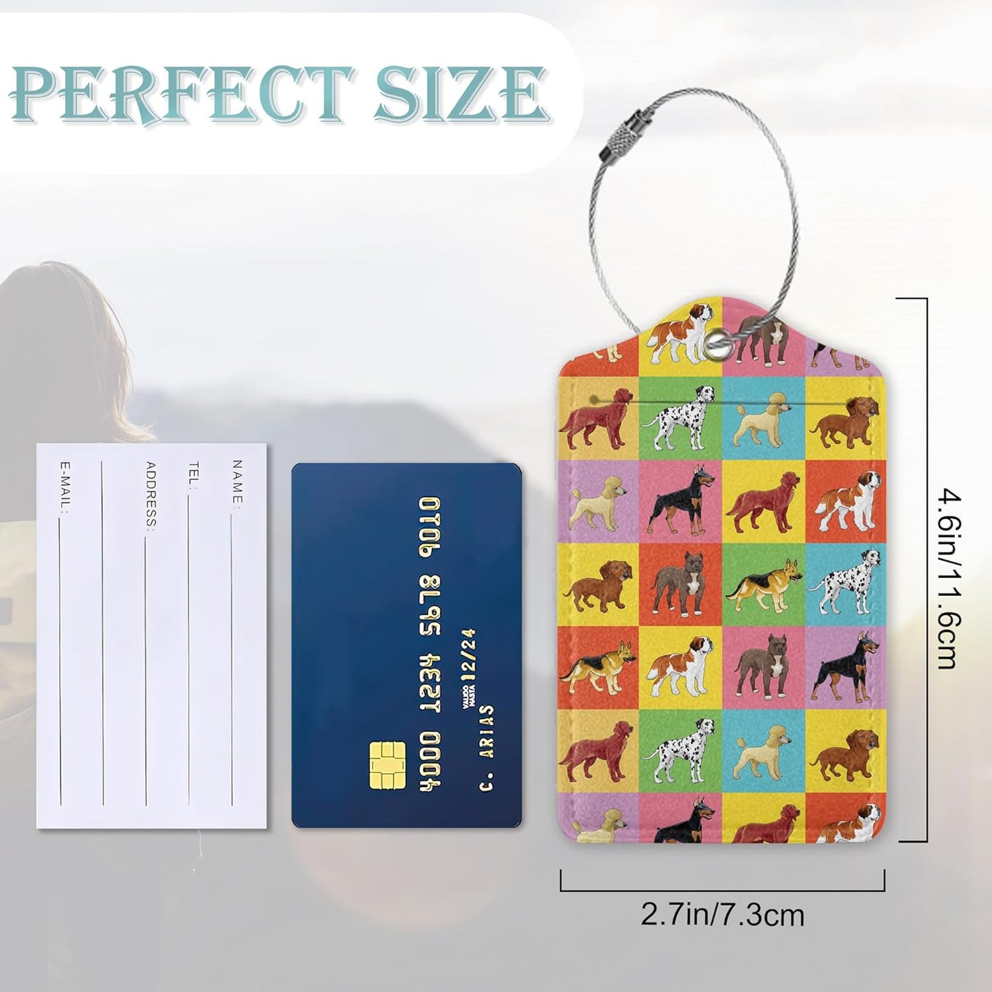 Luggage Tags for Suitcase,2 Pack Cute Dogs Luggage Tag Colorful Cartoon Leather Privacy Cover ID Label with Stainless Steel Loop for Women Men Kids Girls Travel