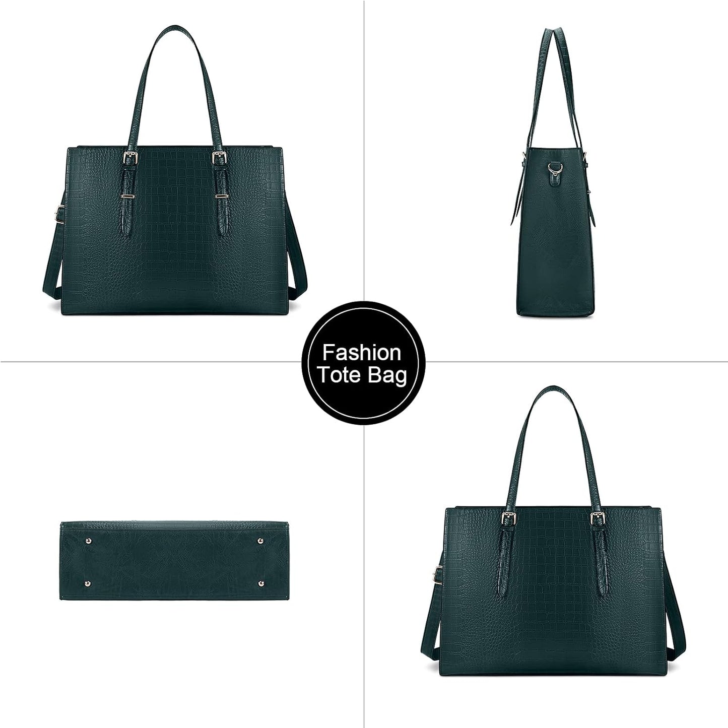 Laptop Bag for Women 15.6 Inch Laptop Tote Bag Leather Classy Computer Briefcase for Work Waterproof Handbag Professional Shoulder Bag Women Business Office Bag Large Capacity Dark Green