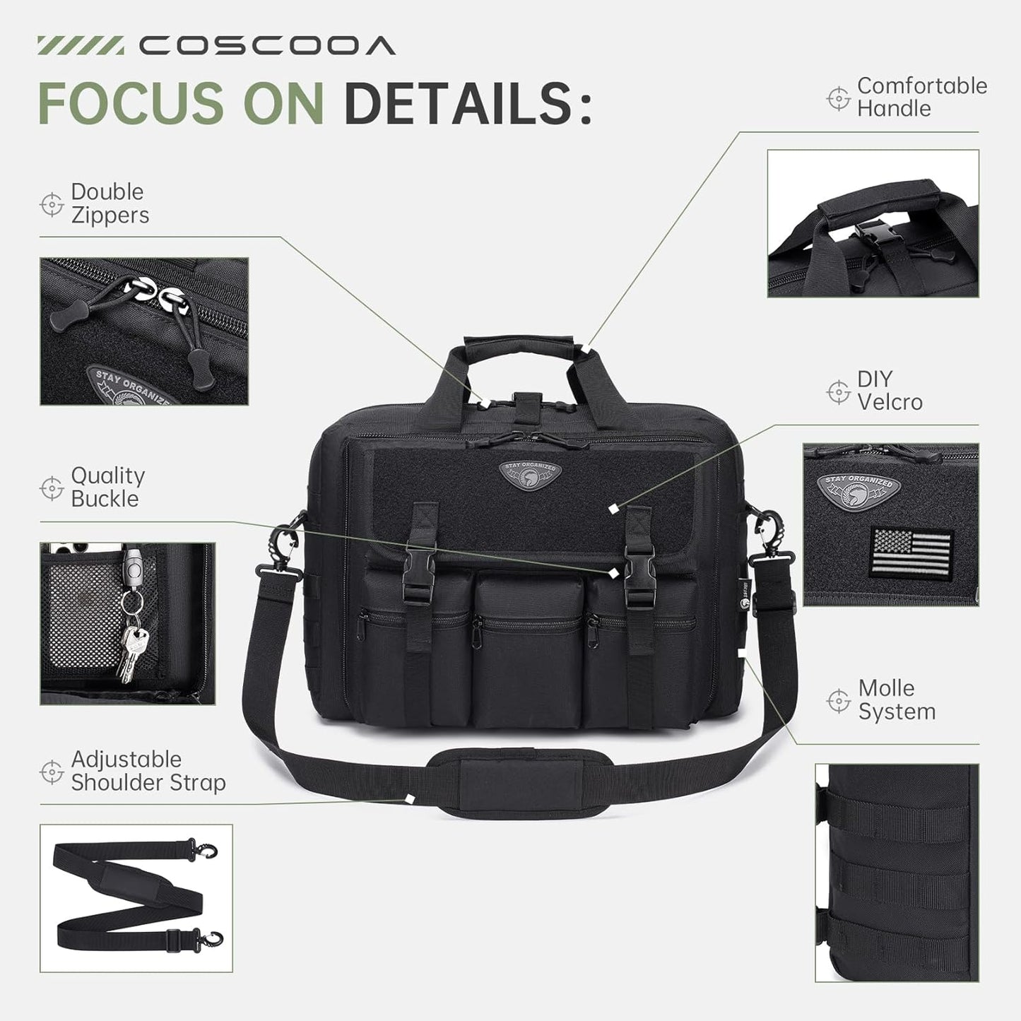 Large Tactical Laptop Bag for Men, Military 17.3 Inch Computer Bag Briefcase with Passport Wallet, Carry on Messenger Bag