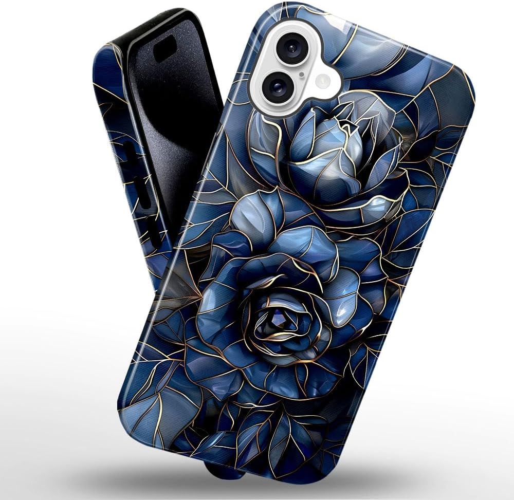 Case for iPhone 16 Plus - Slim Fit Anti-Scratch Phone Case for Girl Women - Rose Floral Stained Glass (Glossy)