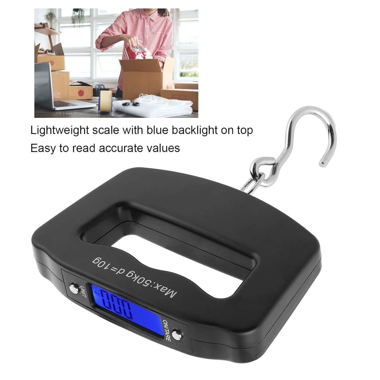 50kg/10g Portable Fishing Scale,Mini Portable Travel Hook Scale,Electronic Hook Scale Luggage Scale with Hook for Travel Fish Weighing Black