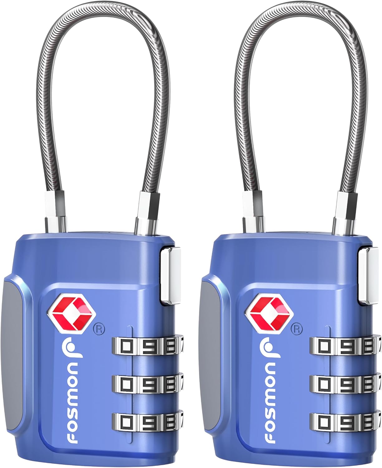 Fosmon TSA Approved Cable Locks for Luggage, Suitcase Locks with Push Release Button, 3 Digit Long Shackle Combo Wire Locks for Backpack, Gym Locker