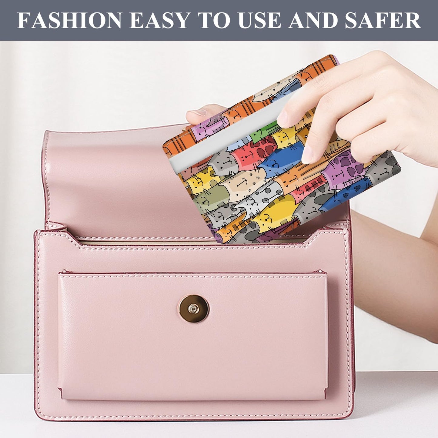 Passport Holder for Travel Essentials, RFID Premium Leather Passport Wallet Cover Case for Travel Must Haves Accessories, Passport Book Holders for Women Men Cute Colorful Cats