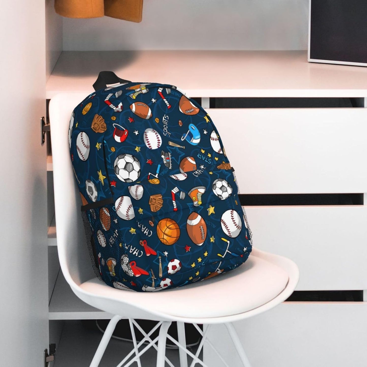 exroozy Sports Backpack for Boys Girls Basketball Soccer Baseball School Bags Blue Shoulder Bags Travel Backpack Bookbag 15 inch Gift for Kids Toddler