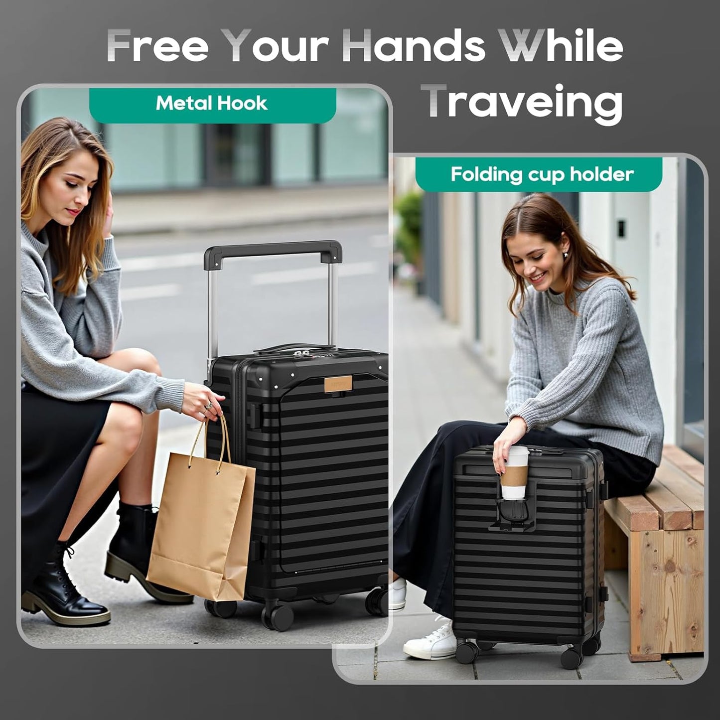 Joyway 20 Inch Carry on Luggage with Front Pocket, PC Hardshell Carry-on Suitcase with USB Port and
