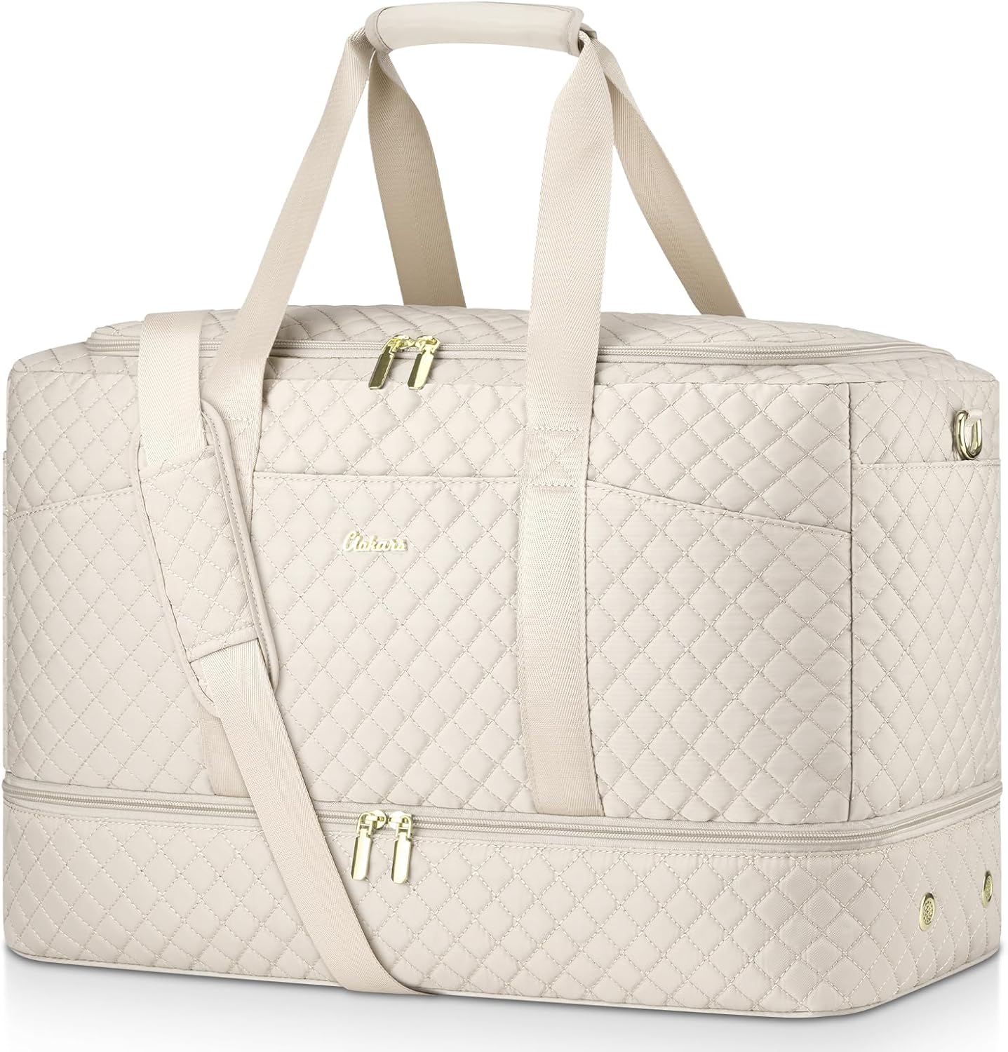Duffle Bag for Travel, Weekender Bag with Shoe Compartment, Carry On Overnight Bag for Women with Toiletry Bag Duffel Bags with Wet Pocket for Gym Hospital Bags for Labor and Delivery Beige