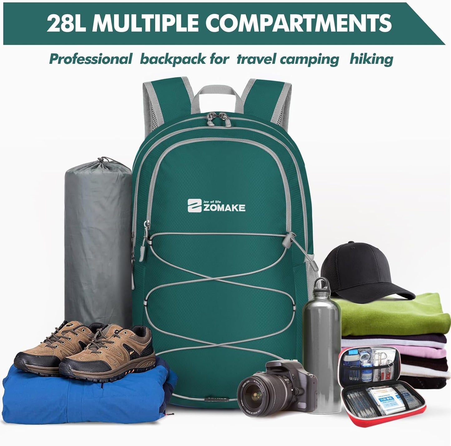 ZOMAKE Lightweight Packable Backpack 28L, Foldable Backpacks Water Resistant Collapsible Day Bag Light Daypack for Hiking