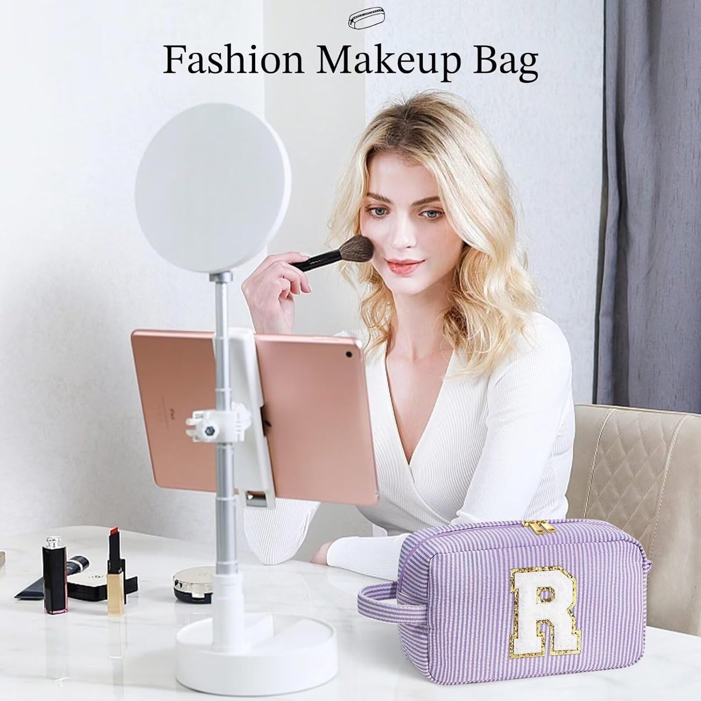 YOOLIFE Birthday Gifts for 4 5 6 7 8 9 10 11 12 13 14 15 16 Year Old Girl Gifts, Purple Gifts for Women Teen Girls Kids Her Daughter, Monogram Initial Girls Makeup Bag, Letter K
