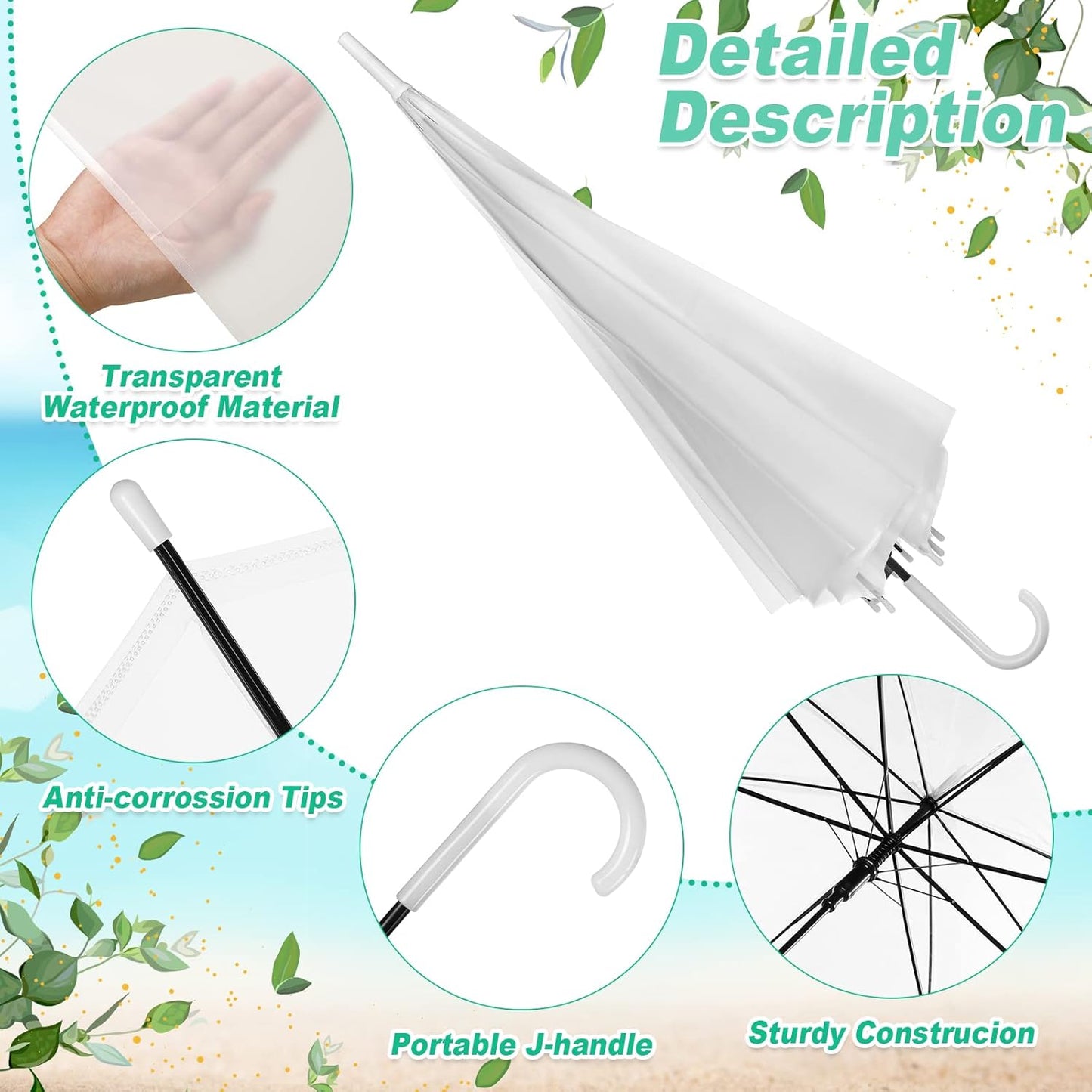 Reginary 30 Pieces Wedding Umbrellas Bulk Auto Open Stick Umbrellas with White European J Hook Handle Windproof Large Canopy Umbrella for Outdoor Wedding Bride Groom Photography Golf