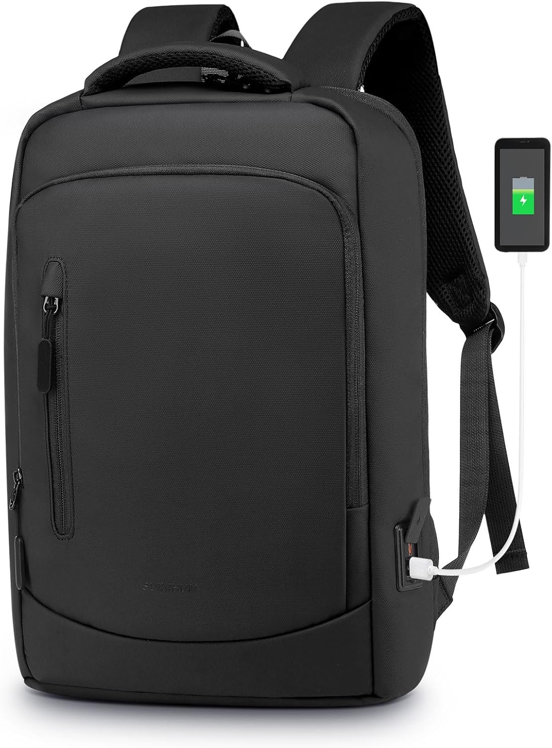 Shockproof Slim Laptop Backpack for Man, Fits 15.6" Laptops, Water Resistant Business Bag with USB A/C Port & Anti-Theft Pocket, Black