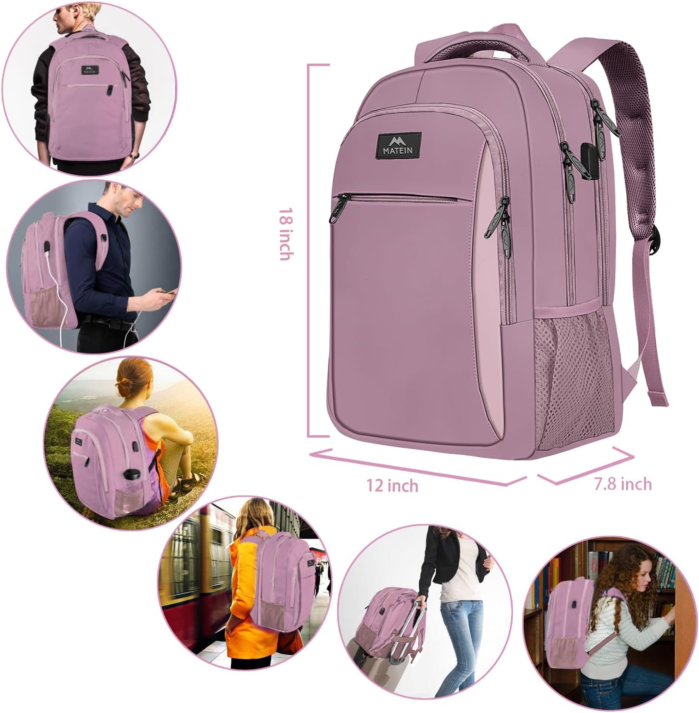 MATEIN Travel Laptop Backpack, Business Anti Theft Slim Sturdy Laptops Backpack with USB Charging