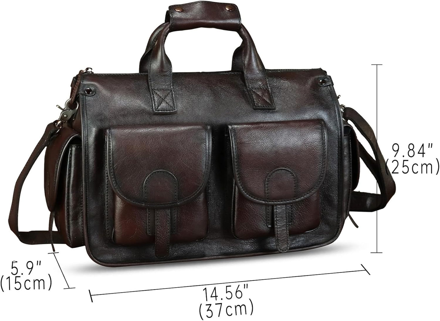 Genuine Leather Messenger Bag and Briefcase Purse for Men Real Leather Shoulder Bag Top Handle Satchel Purse for Laptop Strap