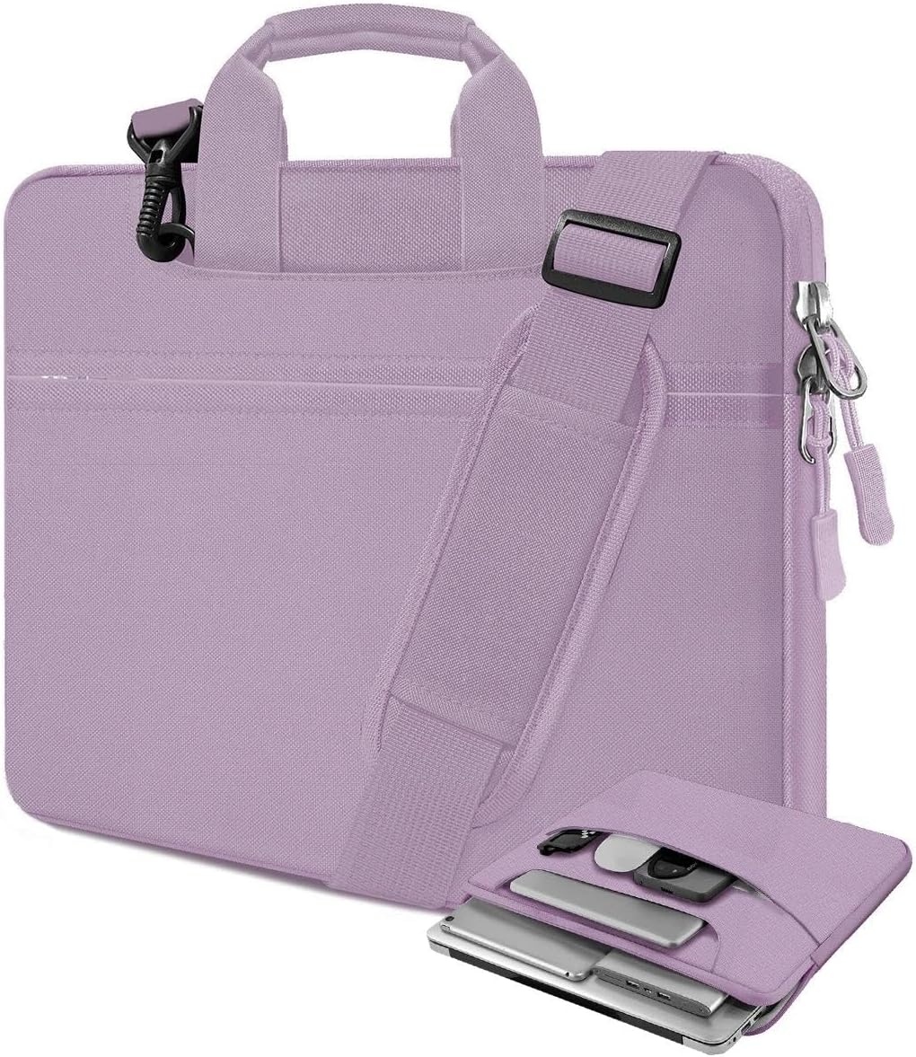 Laptop Shoulder Bag 17.3 inch Case, Durable Shockproof Protective Briefcase with Multi-Pockets Compatible with Most 17-17.3 inch HP Acer Dell Lenovo ASUS MSI Notebooks,Light purple