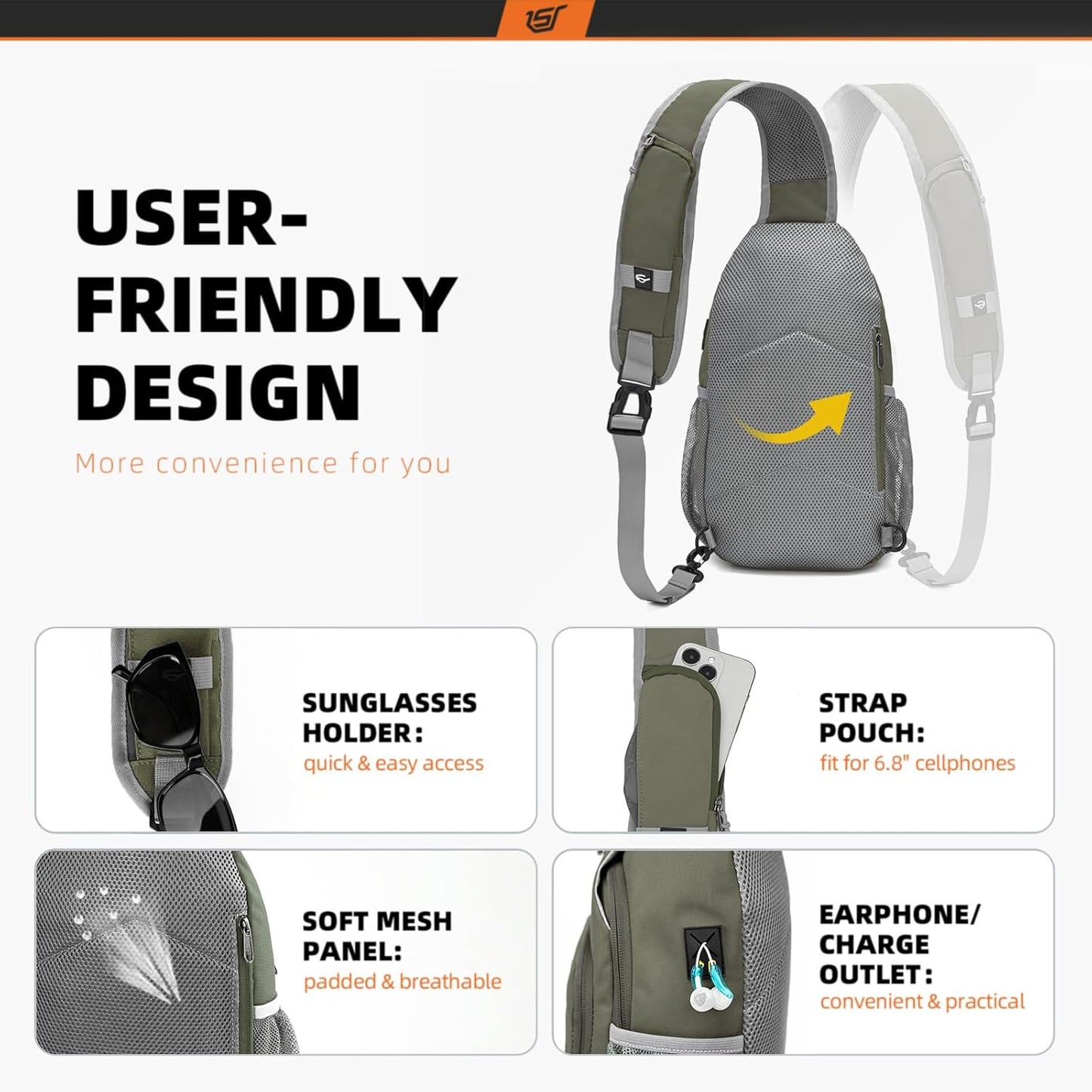 SKYSPER Sling Bag RFID Crossbody Sling Backpack Cross Body Shoulder Bag Travel Hiking Daypack for