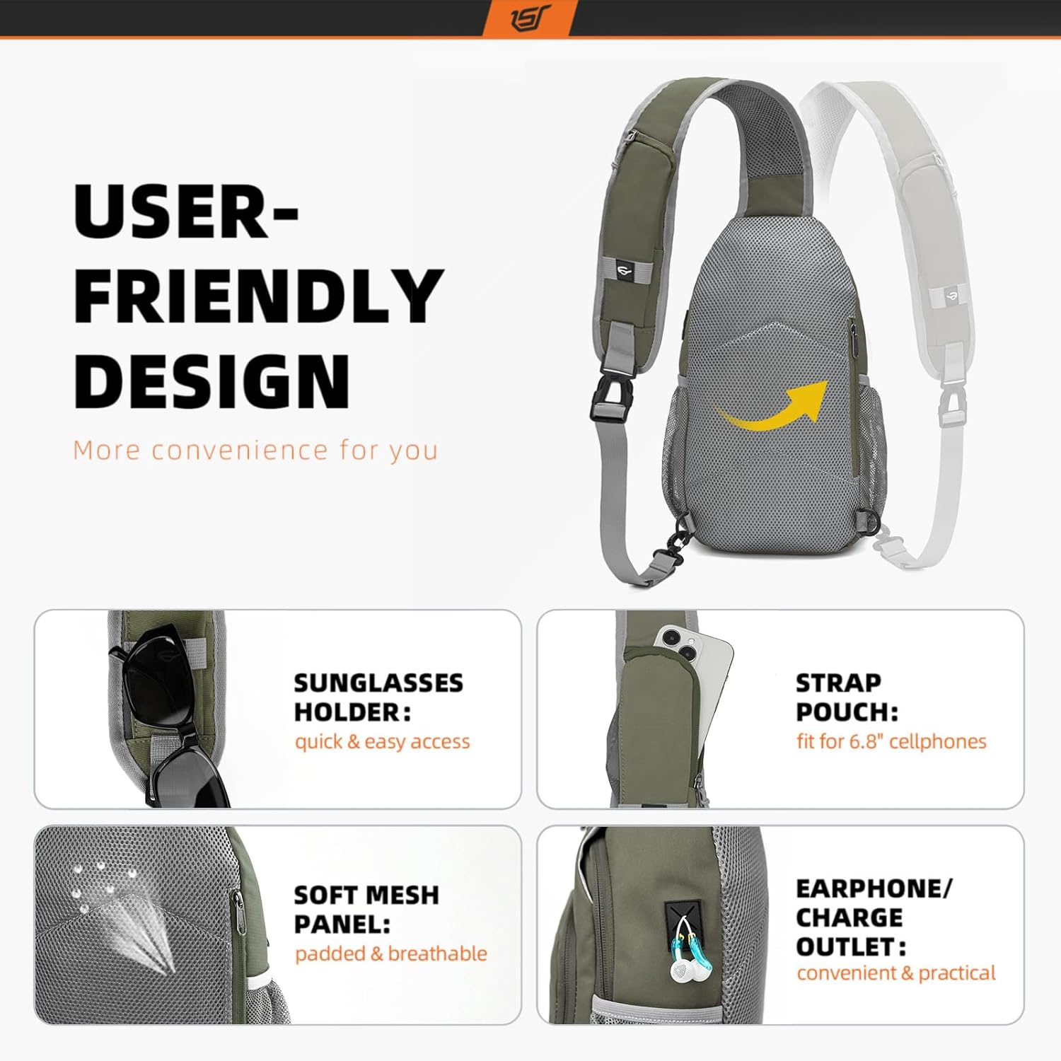 SKYSPER Sling Bag RFID Crossbody Sling Backpack Cross Body Shoulder Bag Travel Hiking Daypack for