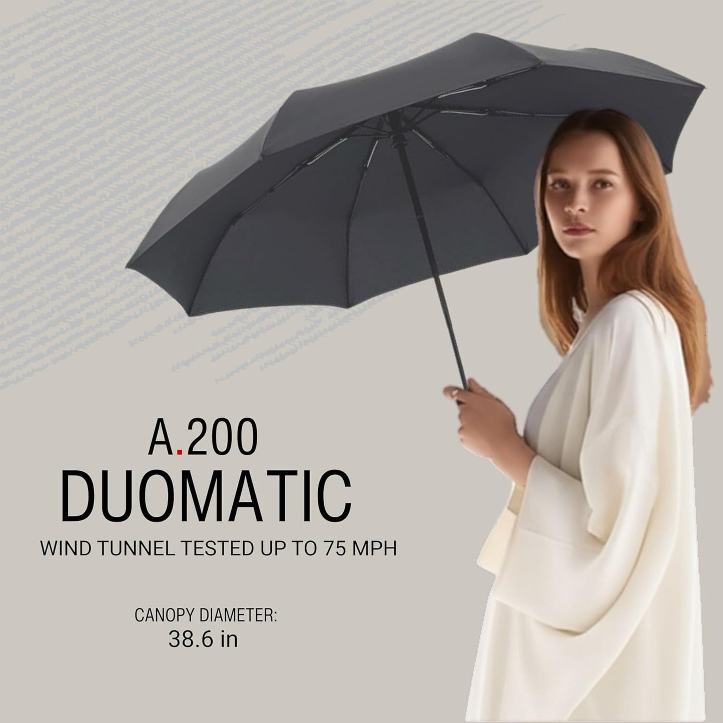 Knirps A.200 Medium Duomatic Windproof Umbrella for Adults – Automatic Open Close 38.5" Canopy, Travel Case Included