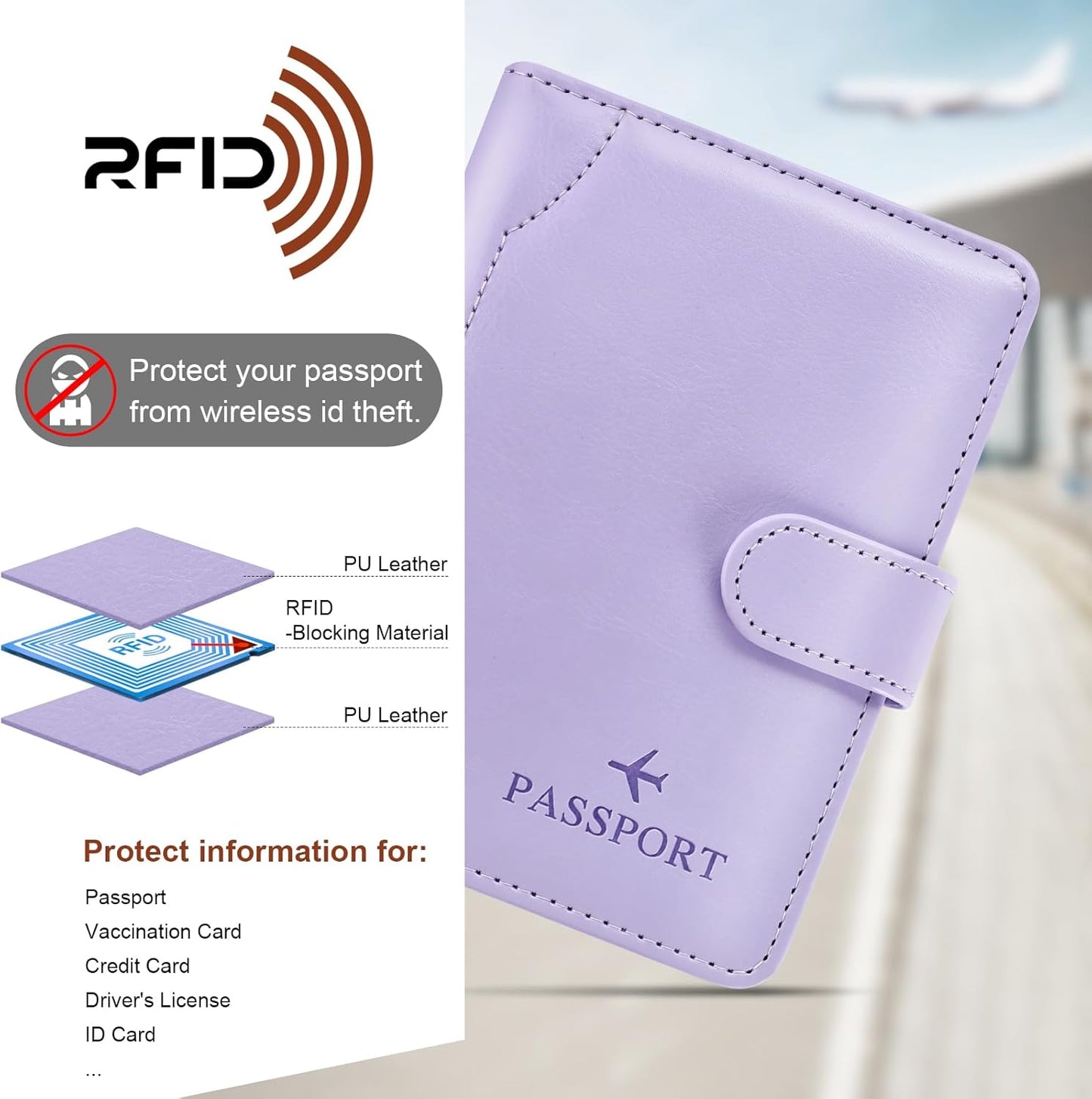 Herain Light Purple Passport Holder for Travel Cruise Essentials, Passport Wallet Cover Case Women Men Family, RFID Passports Book Holders Travel Gifts Accessories Vacation Must Haves